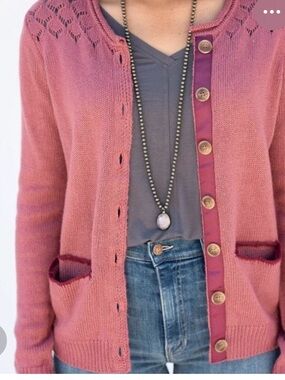 NWT evy's tree mauve rose-pink eyelet yoke button-front cardigan LARGE